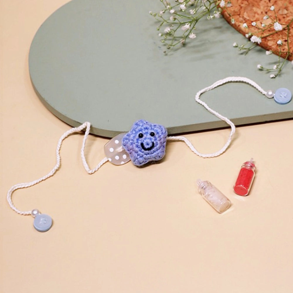 Handmade Crochet Little Star Kids Rakhi With Roli Chawal For Newborns - Unfolded Blue Star Bracelet