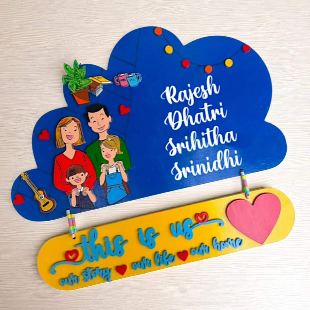 Personalized Cloud Shaped MDF Wood Name Plate For Family