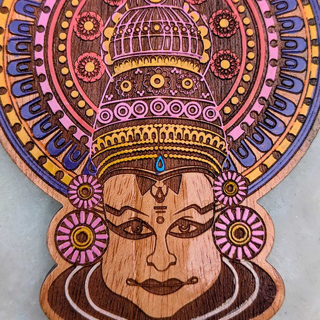 Engraved & Hand-Painted Kathakali Mahogany Wood Fridge Magnet