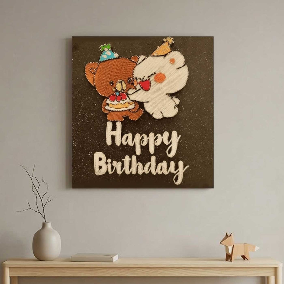Handmade String Art Teddy Design Mocha Magic Wooden Name Plate
