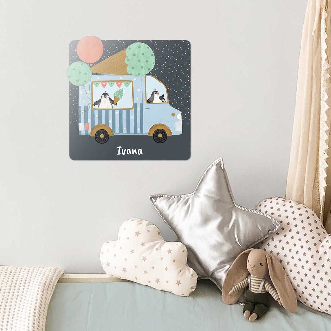 Personalized Ice Cream Fun Theme Acrylic Kids Name Plate - Mounted on Nursery Wall with Personalization