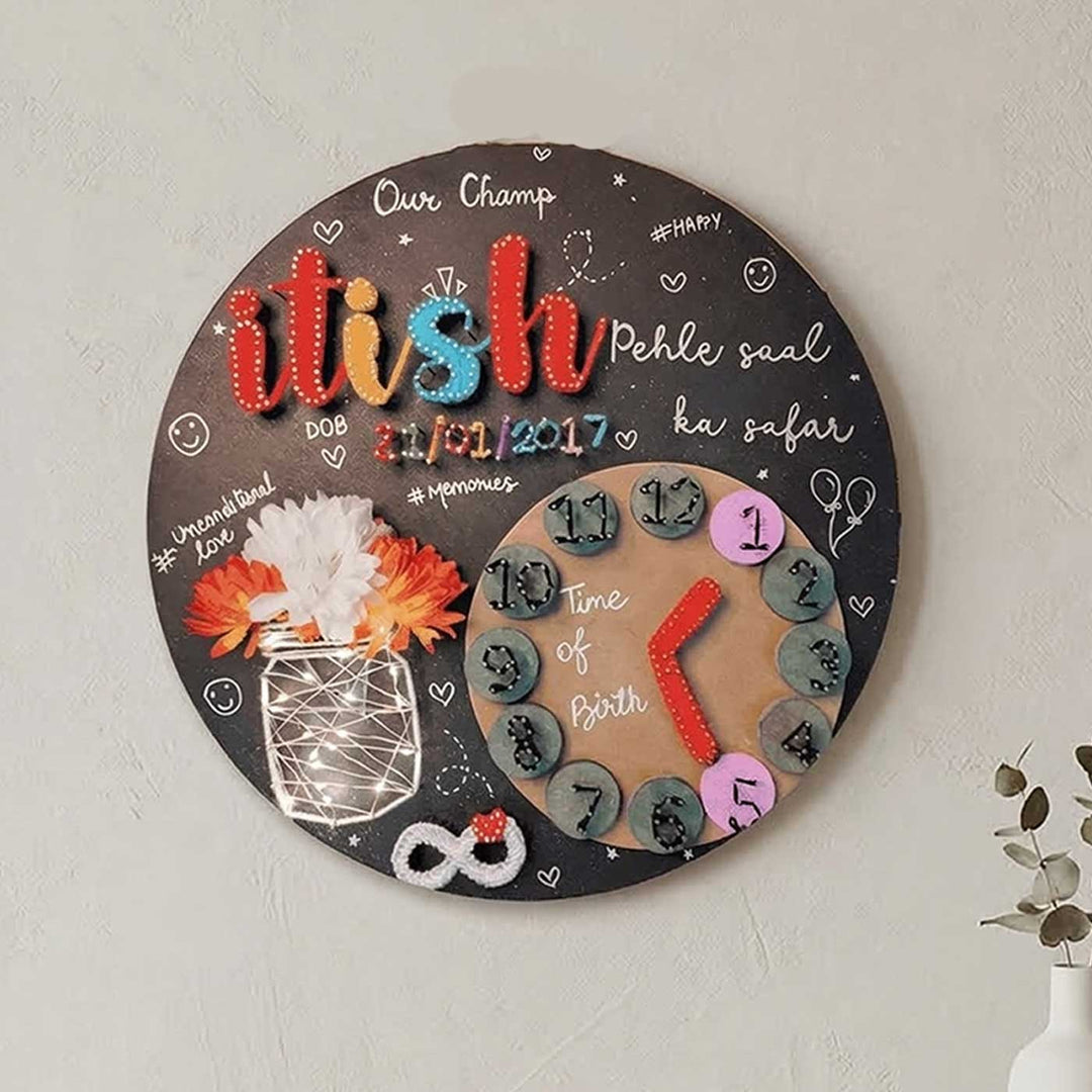 Personalized String Art Clock Theme Wooden Name Plate
