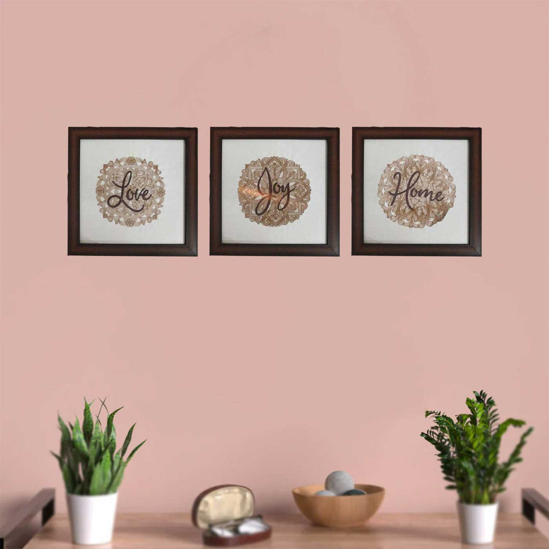Personalized Embroidered "Home, Joy & Love" MDF Wood Decorative Plaque | Set Of 3