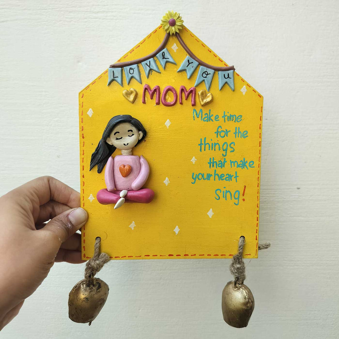 Handcrafted "Love You Mom" MDF & Cold Porcelain Clay Decorative Plaque