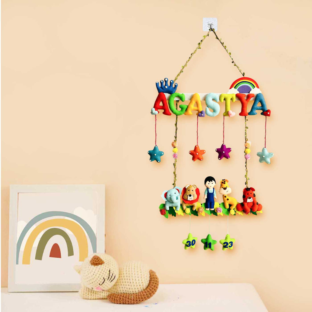 Personalized Jungle Theme Felt Kids Name Plate For Boys - Hanging with Name Personalization