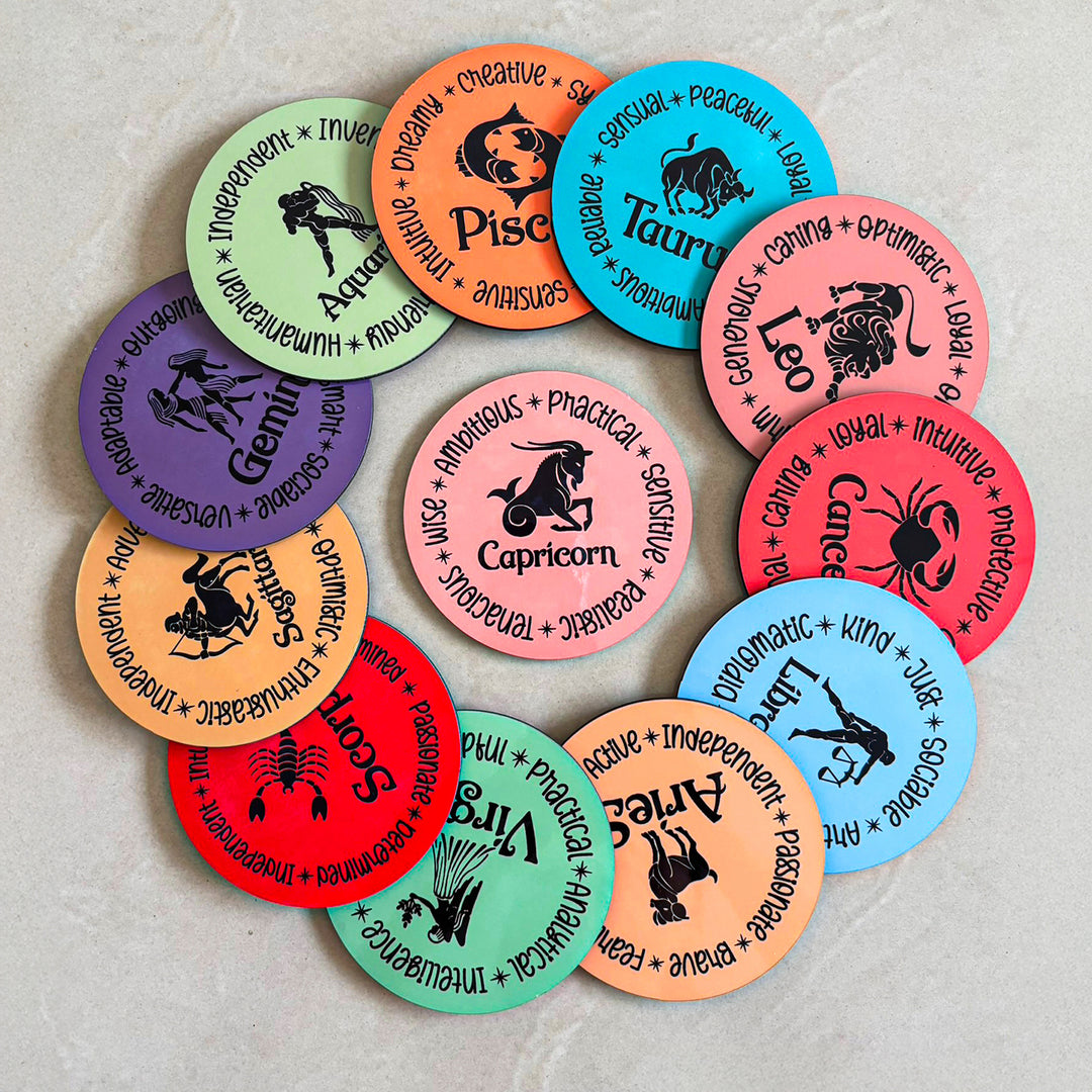 Customized Handmade Printed Star Signs MDF Wood Coaster Set