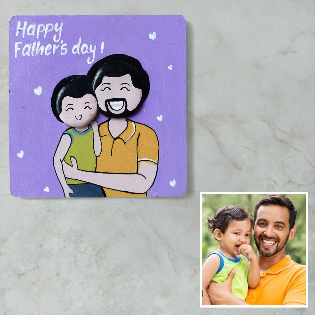 Photo Personalized Hand-Painted Father And Kid Theme Mdf Wood Fridge Magnet