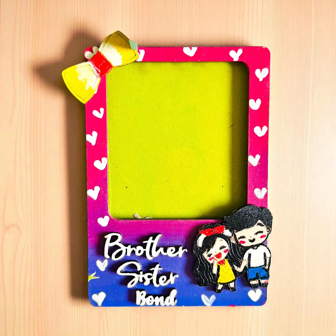 Hand-Painted "Brother Sister Bond" MDF Wood Fridge Magnet
