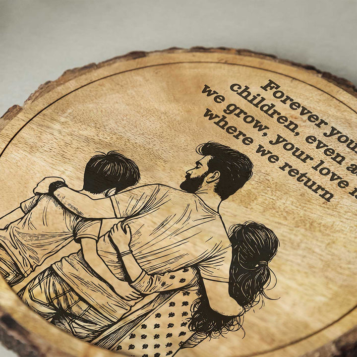 Personalized Hand Carved Engraved Dad And Children Theme Wooden Decorative Plaque