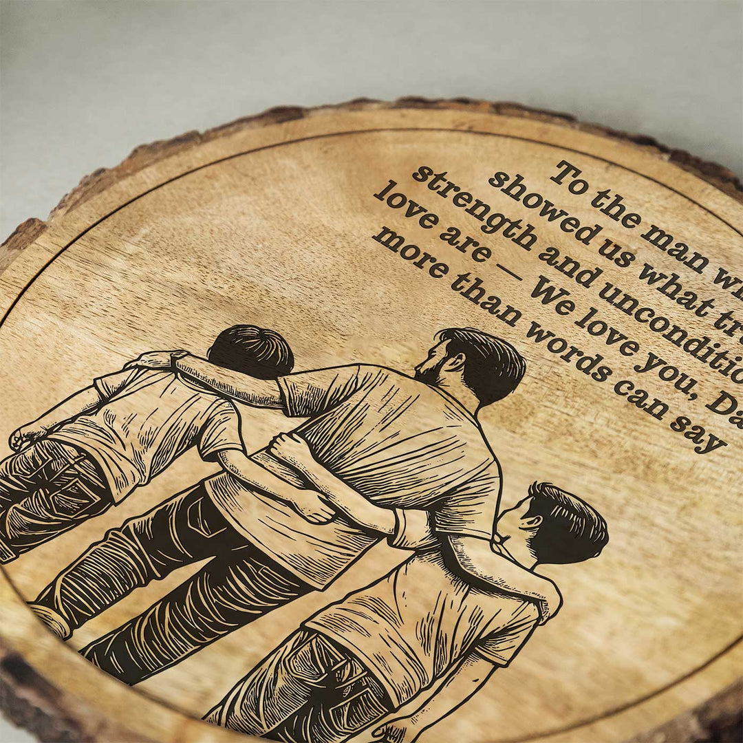 Personalized Hand Carved Engraved Dad And Children Theme Wooden Decorative Plaque