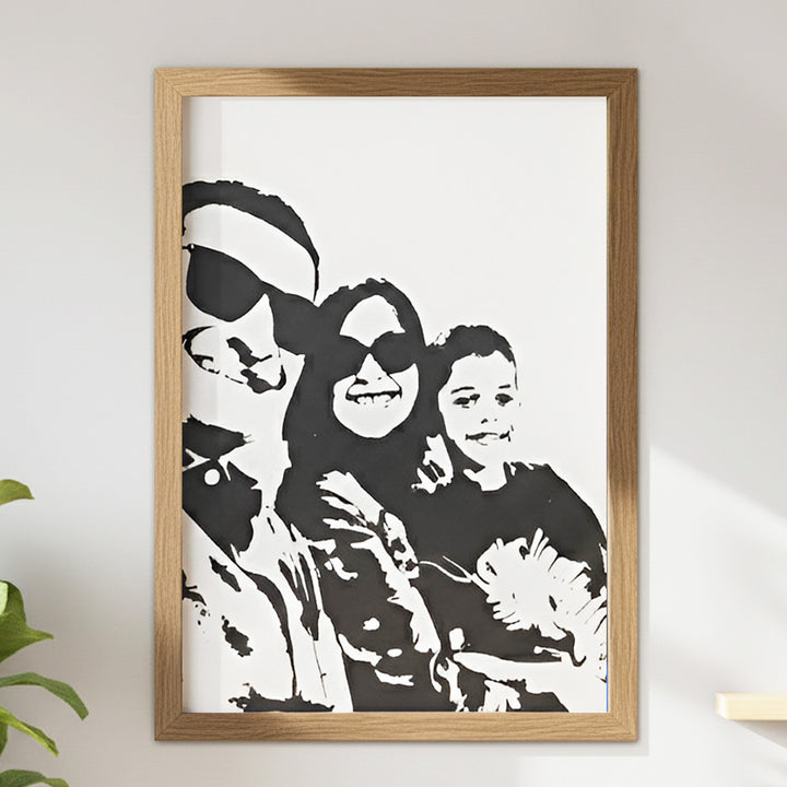 Photo Personalized Black & White Hand Painted Portrait With Premium Wooden Frame