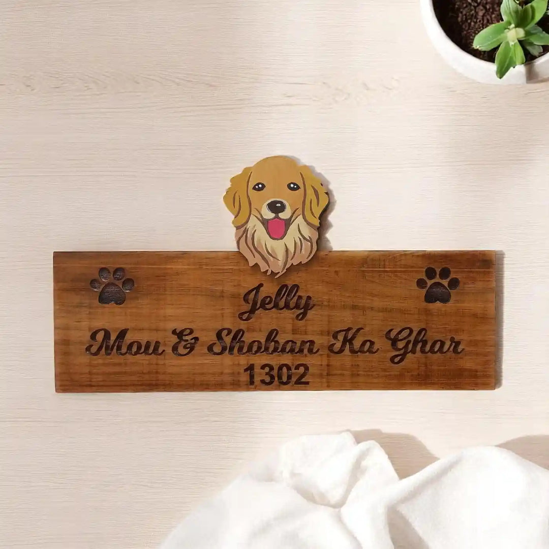 Personalized Handmade Engraved Pet Theme Wooden Name Plate