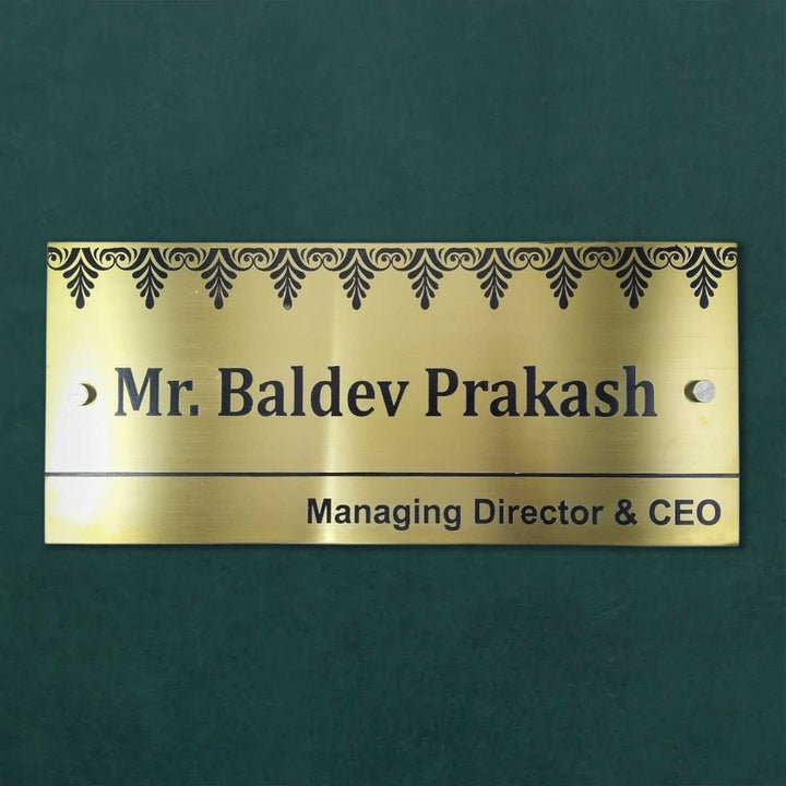 Personalized Weatherproof Luxurious Gold Stainless Steel Name Plate - Front View with Name Personalization