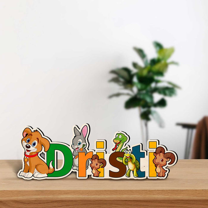 Kids Animal Theme Printed Name Plate 1 - Front View on Tabletop