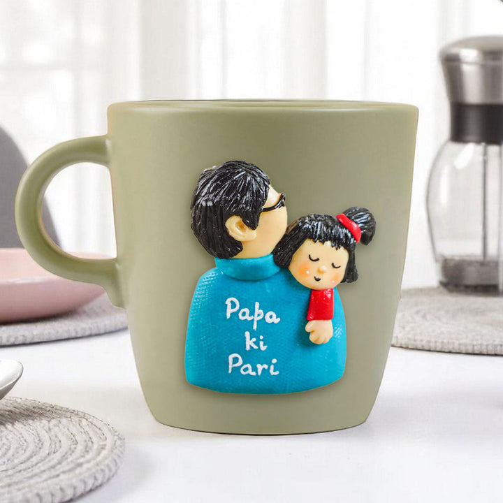 Personalized Hand-Painted Polymer Clay Papa And Daughter Theme Ceramic Mug