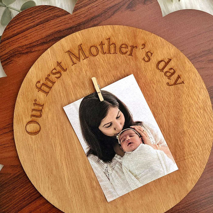 Photo Personalized Laser Cut "Our First Mother's Day" Wooden Decorative Plaque