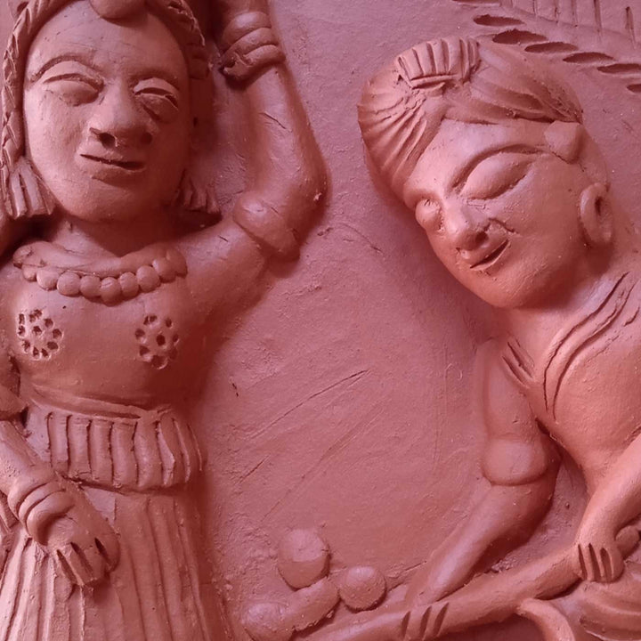 9 x 9 Inch | A Couple In Farm | 3D Handmade Terracotta Molela Mural Wall Art Tile