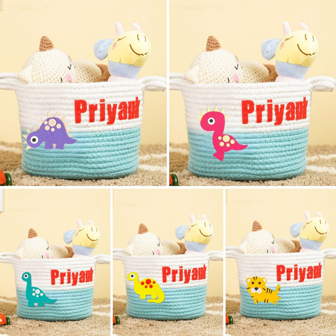 Handmade Personalized Dinosaur Themed Kids Rope Basket