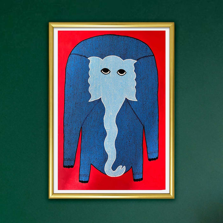 15 x 22 Inch | Elephant | Original Hand Painted Tribal Gond Art Painting | Acrylic Paints On Canvas