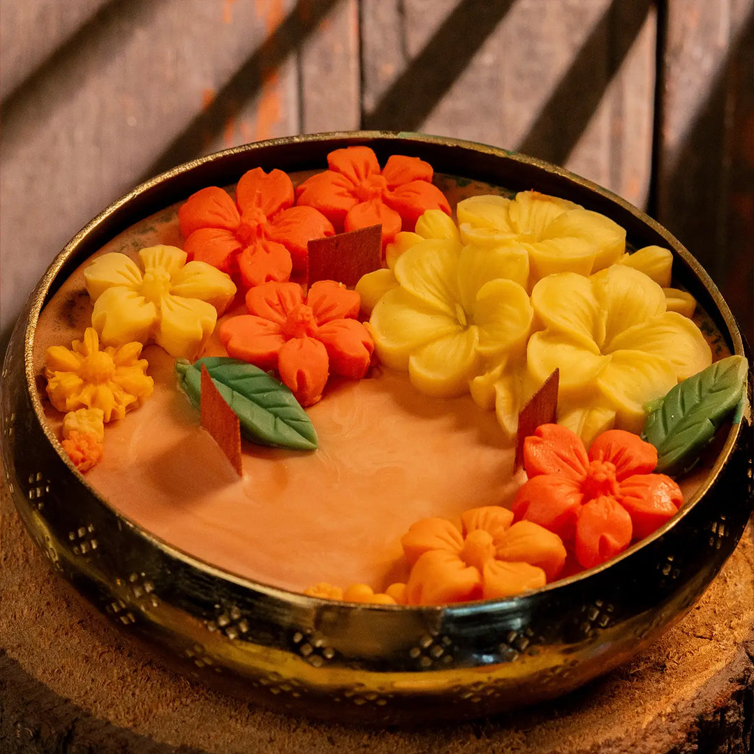 4 Inch | Mogra Scented Handmade Decorative Floral Soy Wax Urli Diya Candle