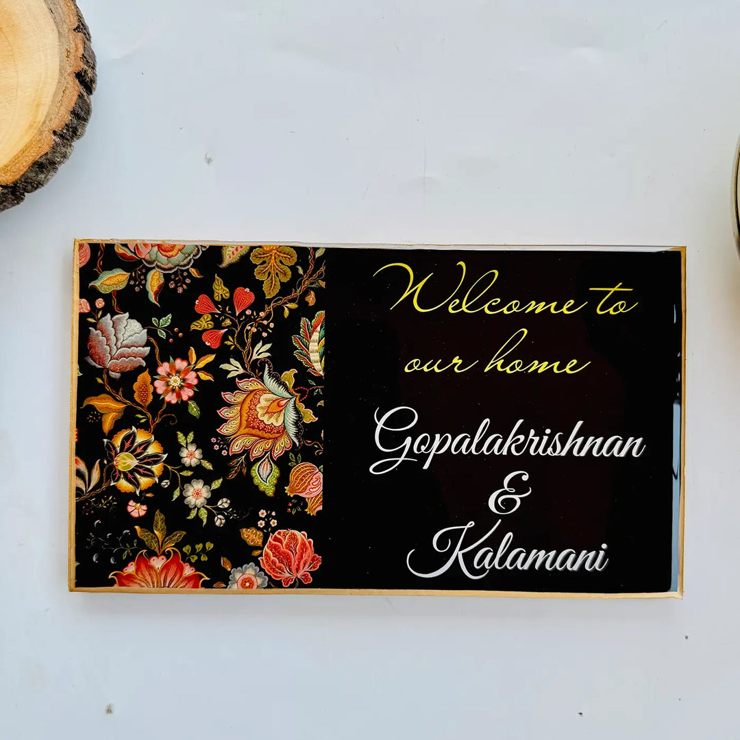 Black Floral Personalized Printed Rectangle Resin Name Plate