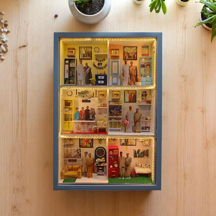 Photo Personalized Handmade Six Partition Design Family MDF Wood Decorative Plaque With Lights