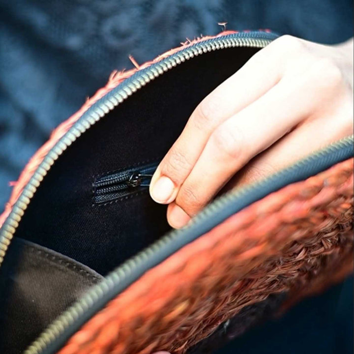 Handmade Grass Woven Rustic Earth Tones Sabai Orange Clutch