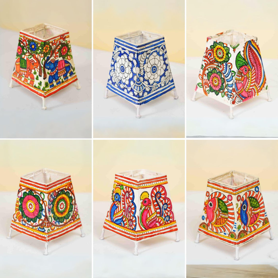 6 inch | Elephant Hand Painted Tholu Bommalata Small Tabletop Lamp