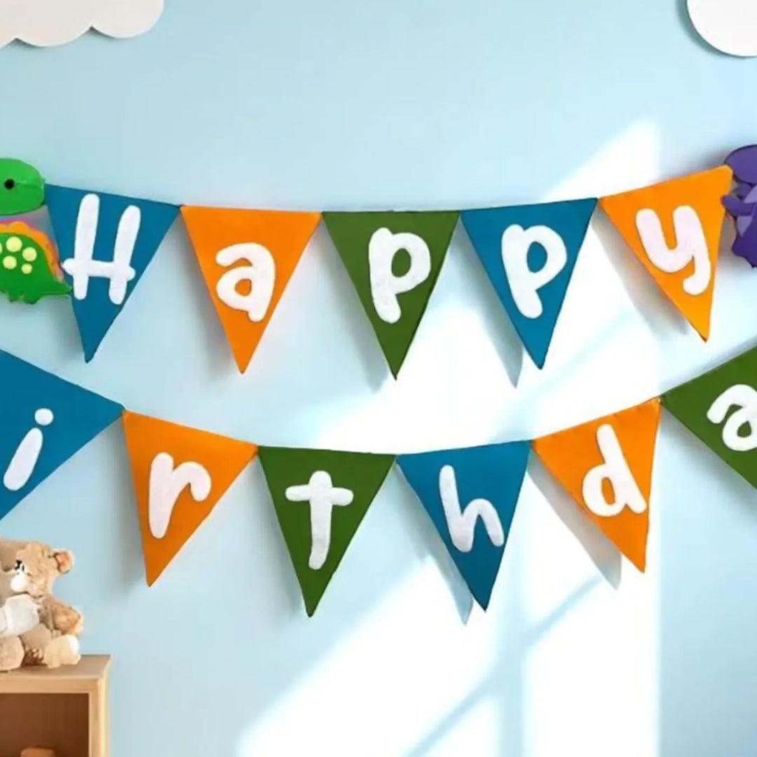 Handmade Dinosaur Theme Felt Happy Birthday Bunting