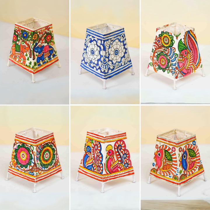 6 inch | Floral Hand Painted Tholu Bommalata Small Tabletop Lamp