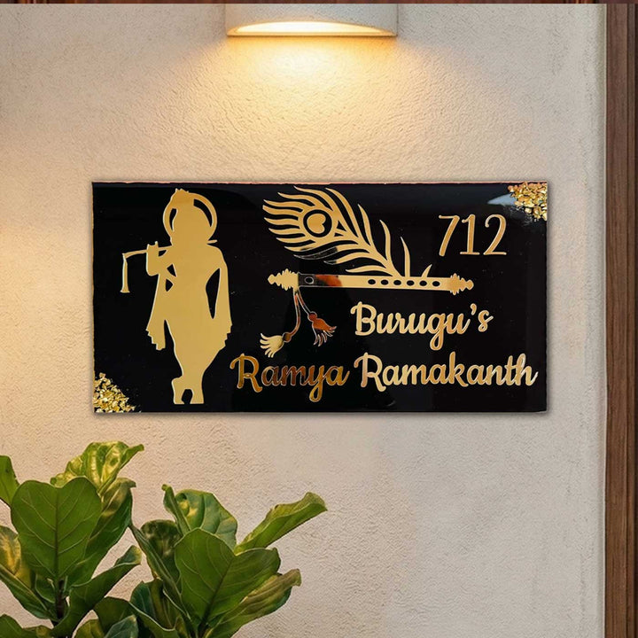 Black & Gold Personalized Marble Effect Rectangle Resin Name Plate | With 3D Acrylic Letters & Minimal Gold Stone Highlights