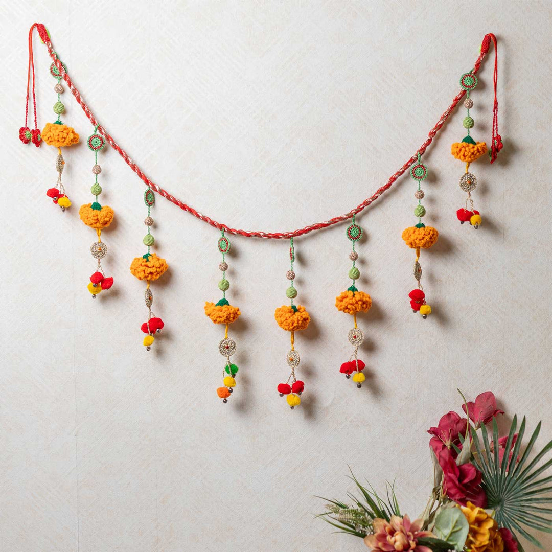49 Inch | Intricate Realistic Crochet Marigold Tarang Design Cotton Toran
