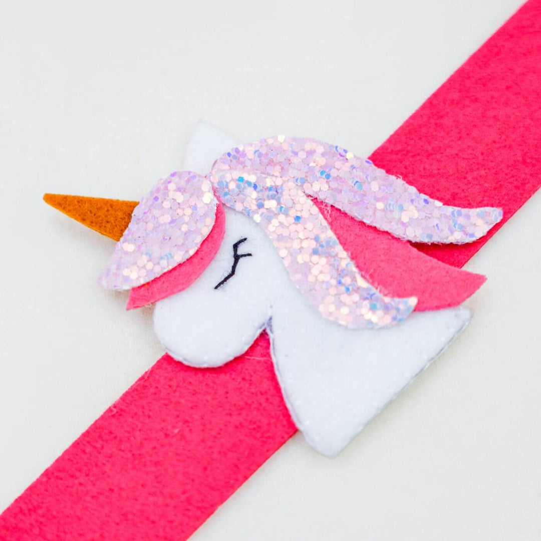 Kids Theme Felt Rakhi Band With Roli Chawal 5 - Close-up of Unicorn design
