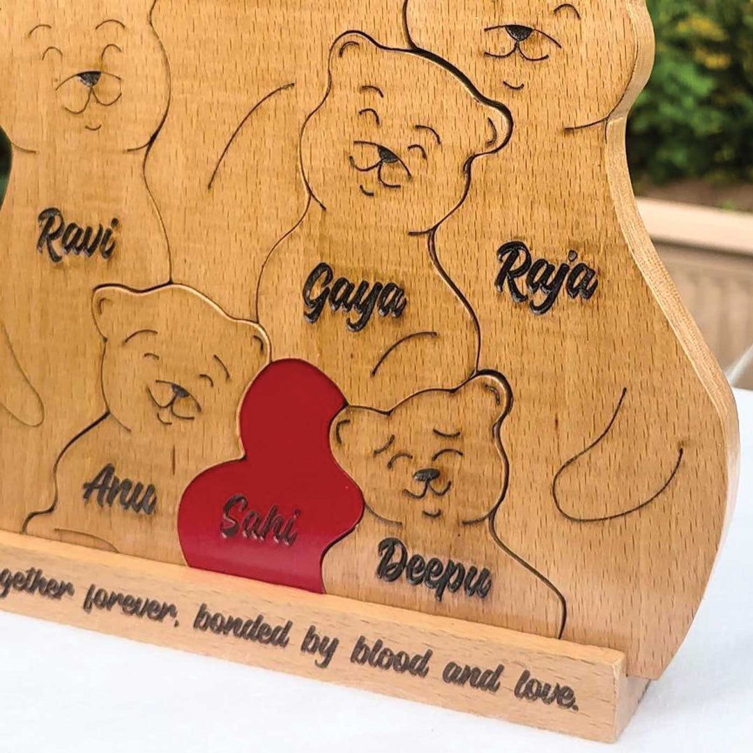 Personalized Bear Family Of 6 Wooden Figurine