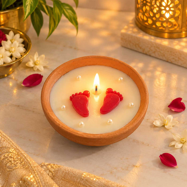 Handmade Laxmi Charan Terracotta Urli Soy Wax Candle