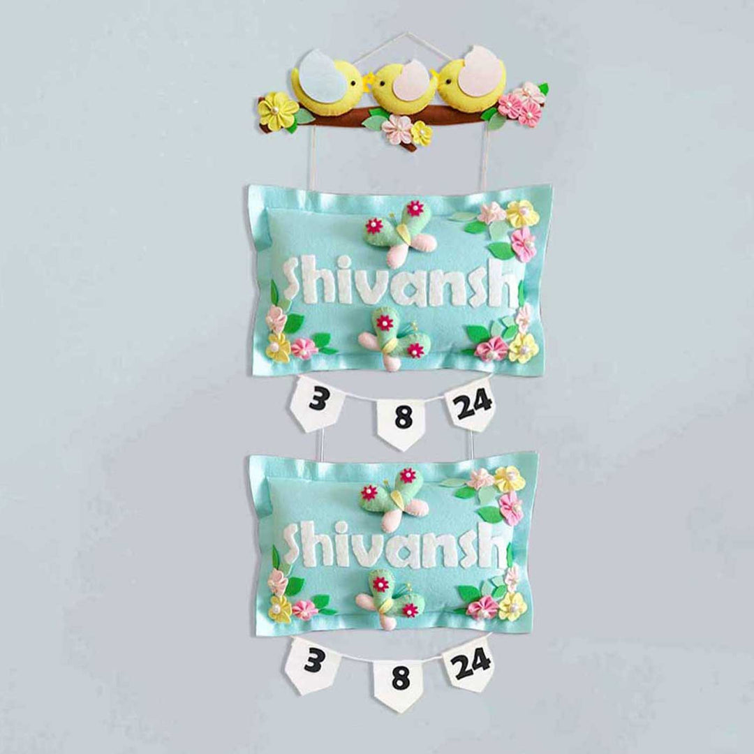 Hand Stitched Bird Themed Felt Kids Name Plate 1 - Hanging Name Personalization Example