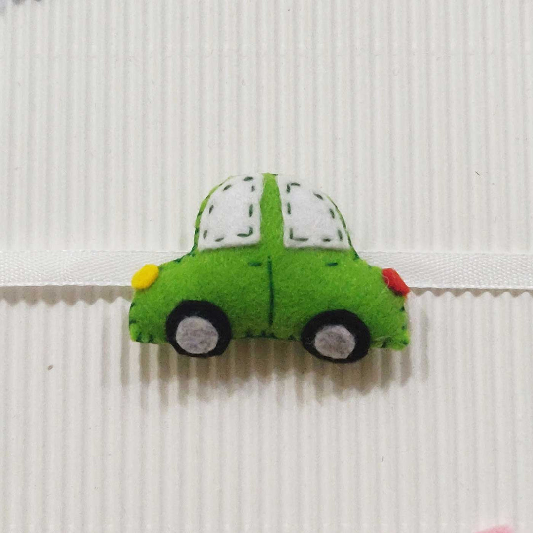 Handmade Car Theme Felt Kids Rakhi With Roli Chawal 10 - Front View of Single Car