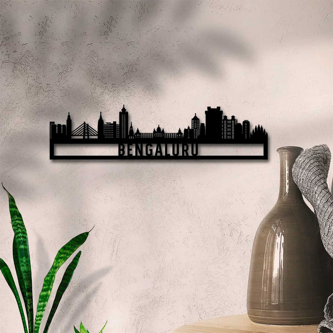 Printed Black Wooden Bengaluru City Skyline Wall Decor