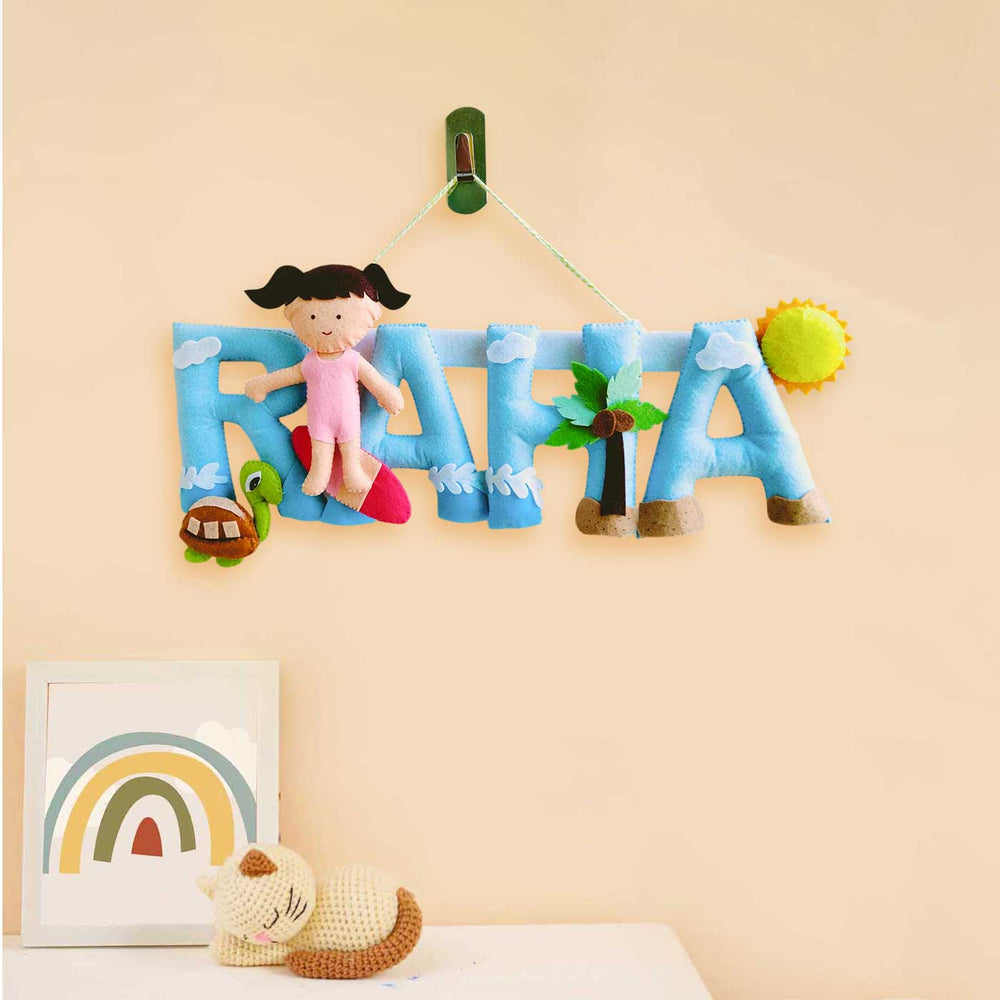 Personalized Beach Theme Felt Kids Name Plate - Hanging on Wall Display