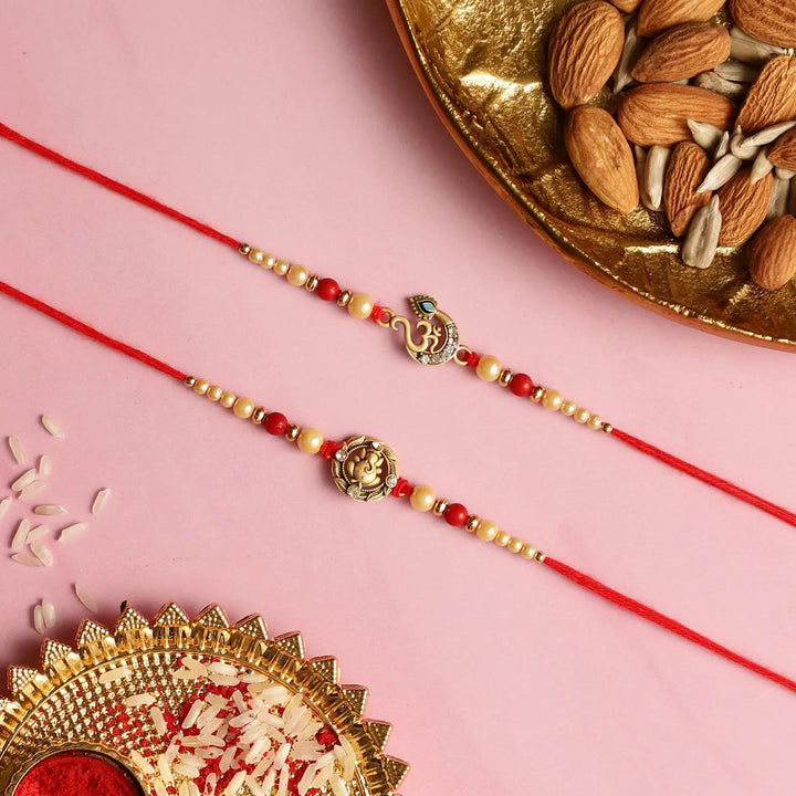 Handmade Festive Rakhi Hamper | Includes 1 Buddha Idol, 1 Ganesha Rakhi, 1 Om Rakhi, 1 Roli Chawal