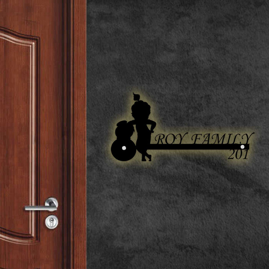 Personalized Little Krishna Laser Cut Metal Name Plate - Mounted on Wall Near Door (5)
