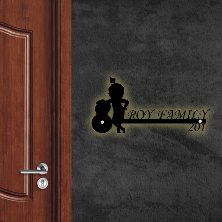 Personalized Little Krishna Laser Cut Metal Name Plate - Mounted on Wall Near Door (5)