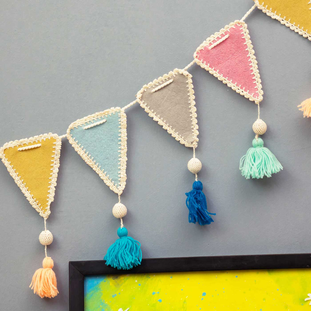 Handmade Crochet Triangle Themed Felt Bunting - Close-up Hanging Decorative Garland