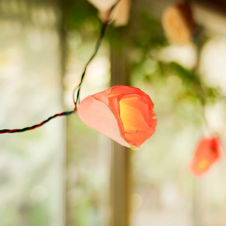10m, 40 Bulbs | Handmade Red Sholapith Flower String LED Fairy Light