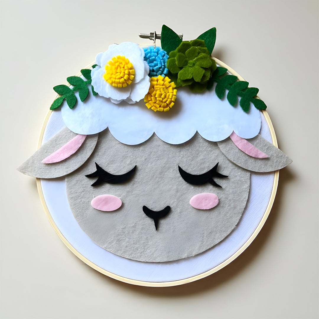 Handmade Floral Sheep Theme Felt Wall Hoop