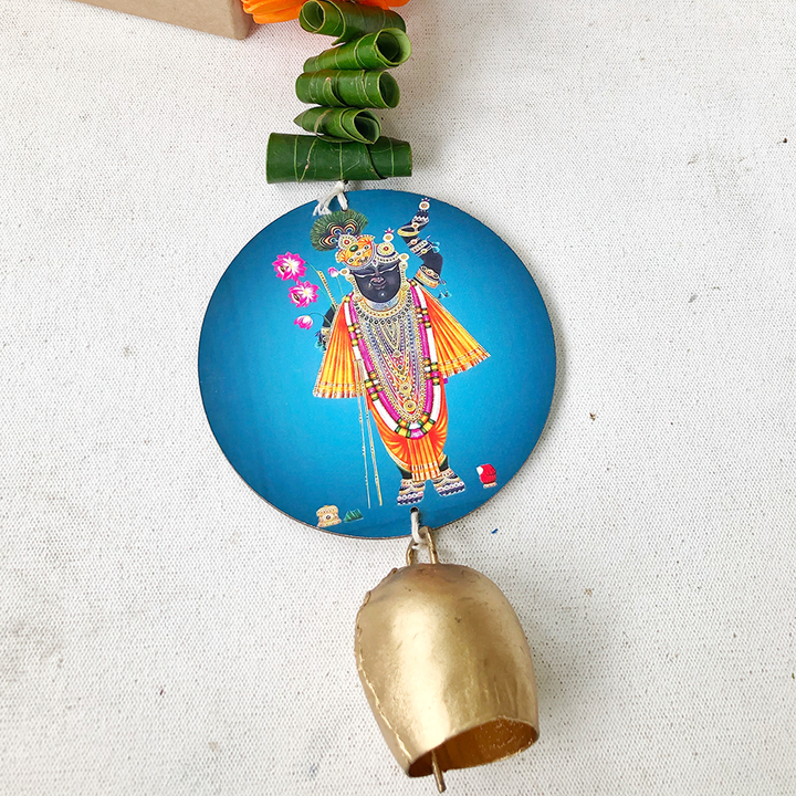 2 Pc | Handmade Divine Blue Krishna With Shola Flowers Wooden Hanging