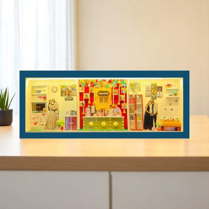 Photo Personalized Handmade Three Partition Design Couples MDF Wood Decorative Plaque With Lights