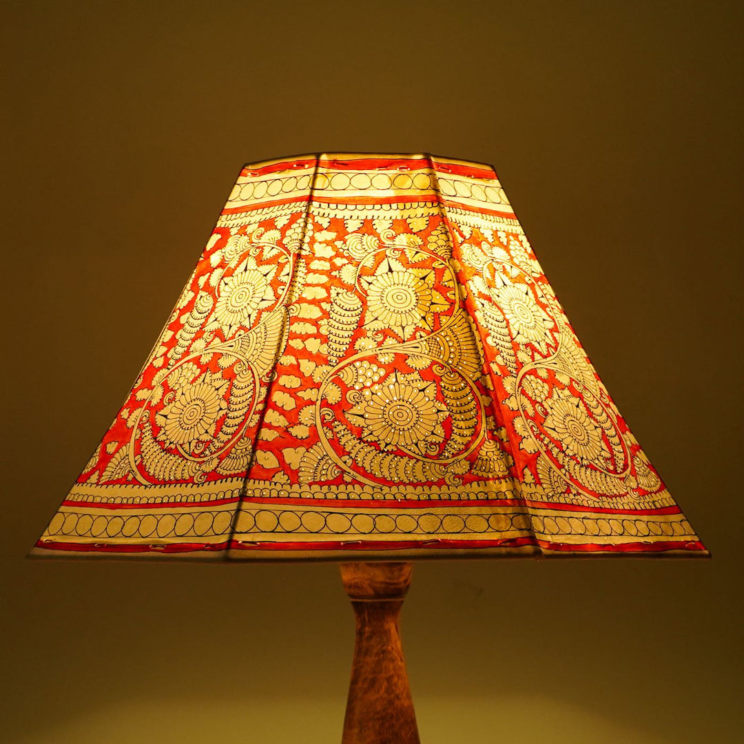 16 inch | Red Floral Hand Painted Tholu Bommalata Lamp Shade