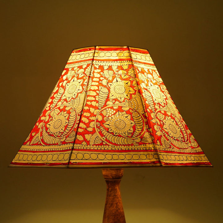 16 inch | Red Floral Hand Painted Tholu Bommalata Lamp Shade