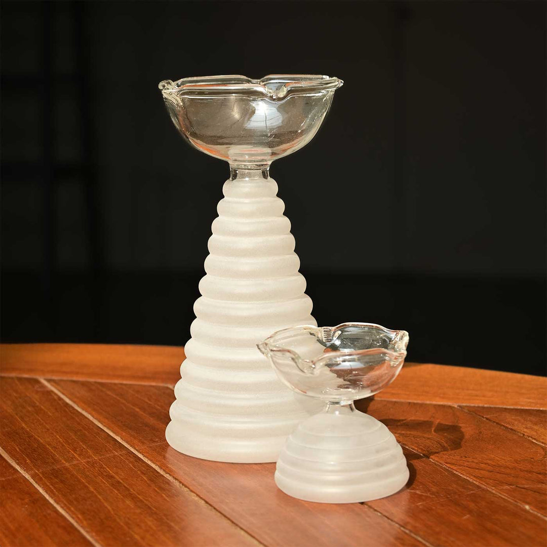 Handmade Clear Frosted Borosilicate Glass Oil Lamp / Diya | 5.9 inch